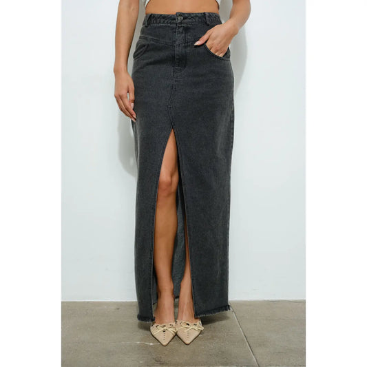 Black Denim Maxi Skirt