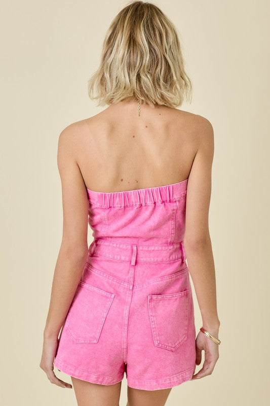 Pretty In Pink Denim Romper