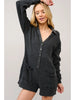 Garment Washed Button Up Waffle Knit Romper