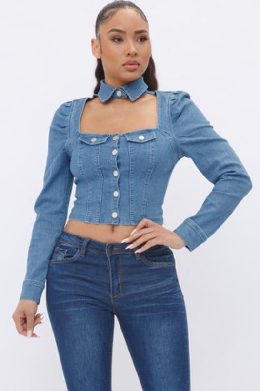 Denim Shoulder Top